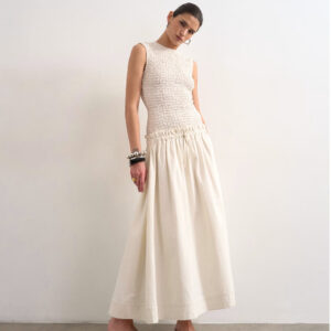 Topshop dropped waist heavy cotton maxi dress in white