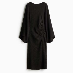 Trumpet-Sleeved Jersey Dress Dark brown