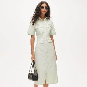 Utility midi shirt-dress in cotton poplin