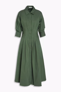 SIMKHAI Jazz pintucked cotton-blend poplin midi shirt dress