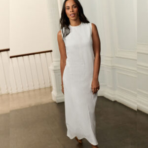 White Seamed Sleeveless Denim Maxi Dress