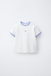Embroidered Rib T-Shirt with Contrast Piping