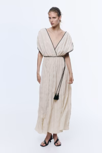 Crinkled Tie-Detail Dress