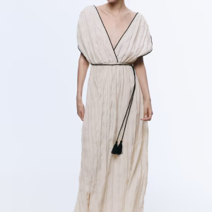 Crinkled Tie-Detail Dress