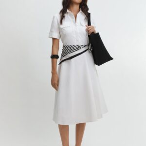 Pomelo Belted Midi Dress - White