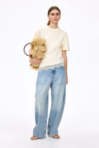 Asymmetric Lace-Trimmed T-Shirt