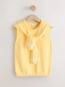 Yellow Tipped Cotton Scarf Layer Sleeveless Jumper