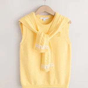Yellow Tipped Cotton Scarf Layer Sleeveless Jumper