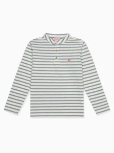 Dusty Blue Stripe Marco Long Sleeve Boy Polo Shirt