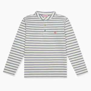 Dusty Blue Stripe Marco Long Sleeve Boy Polo Shirt