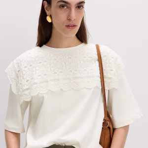 Pure Cotton Lace Bib T-Shirt