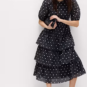 Lyocell Rich Polka Dot Midi Tiered Dress