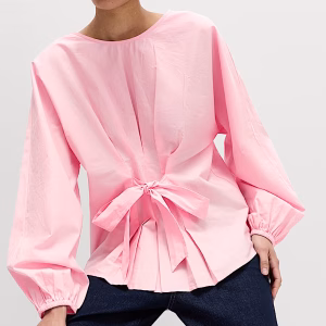 Pure Cotton Pleat Tie Detail Blouse