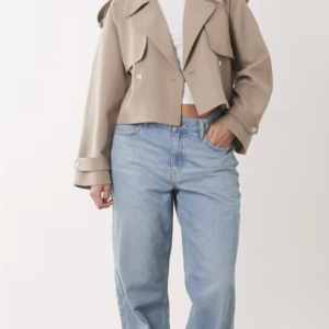 Gina Tricot cropped belted trench coat in sand beige
