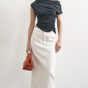 Topshop denim column maxi skirt in bone