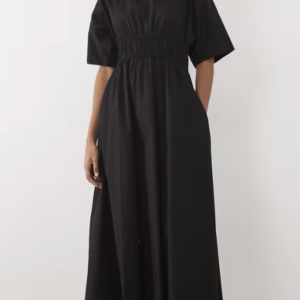Threadbare cotton poplin short sleeve midi dress in black