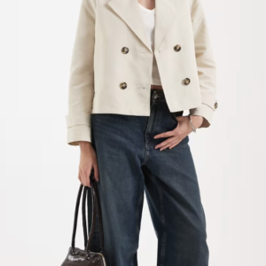 Vero Moda lightweight cropped trench coat in oatmeal