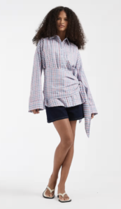 ASOS DESIGN tie waist shirt with scarf detail in red stripe