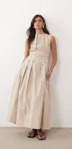 ARRANGE cinched waist pleated maxi dress in stone