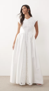 ARRANGE embroidered cinched waist pleated maxi dress in white