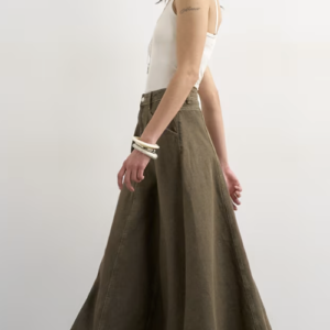 Topshop denim circle seamed maxi skirt in olive