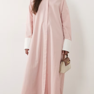 ASOS DESIGN maxi shirt dress with contrast cuffs in pink and white