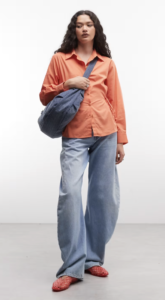 Reclaimed Vintage tie side shirt in orange poplin