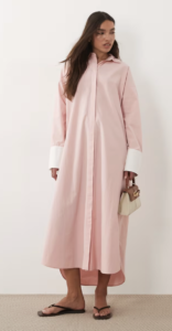 ASOS DESIGN maxi shirt dress with contrast cuffs in pink and white