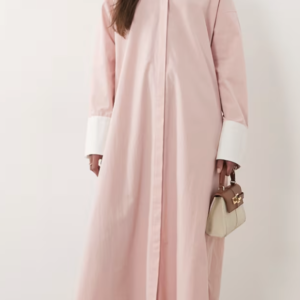 ASOS DESIGN maxi shirt dress with contrast cuffs in pink and white