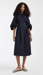 & Other Stories volume cinch sleeve midi dress in dark navy