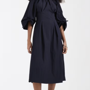 & Other Stories volume cinch sleeve midi dress in dark navy