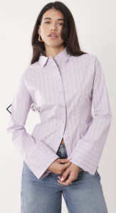 Gina Tricot cinched waist long sleeve blouse in purple stripe