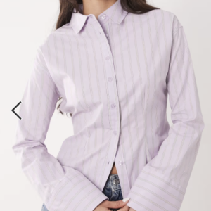 Gina Tricot cinched waist long sleeve blouse in purple stripe