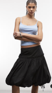 ASOS DESIGN drawstring drop waist awkward length bubble skirt in black