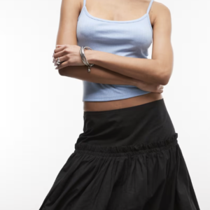 ASOS DESIGN drawstring drop waist awkward length bubble skirt in black