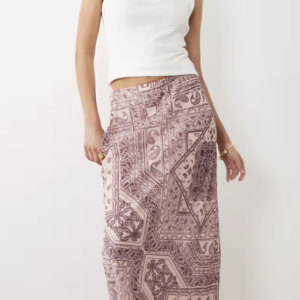 Wednesdays Girl satin bias cut midaxi skirt in pink paisley print