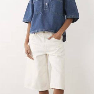 Mango oversized short sleeve top in mid blue