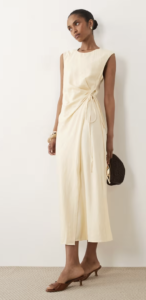 Mango linen mix tie waist sleeveless midi dress in butter yellow