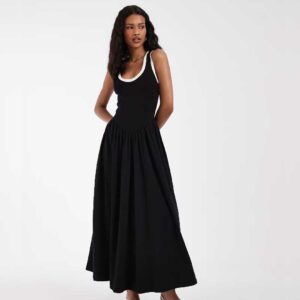 ASOS DESIGN contrast trim midi dress in monochrome