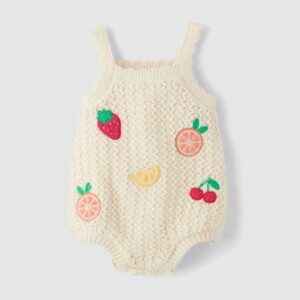 Baby Girls Crochet Applique Fruit Romper - Amalfi Coast - white