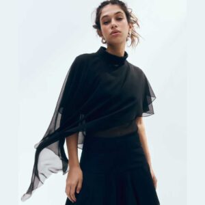 Cape-Detail Chiffon Blouse Black