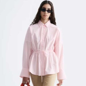 Cotton Poplin Drawstring Shirt Pink
