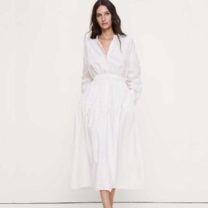 Cotton Poplin Midi Shirt Dress with Open Back