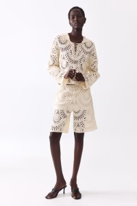 Crochet-Look Lace-Up Hoodie