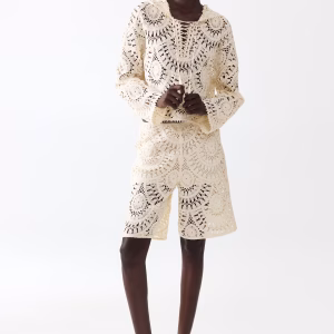 Crochet-Look Lace-Up Hoodie