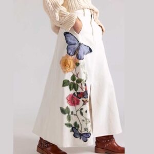 Denim And Bone Floral Denim Maxi Skirt