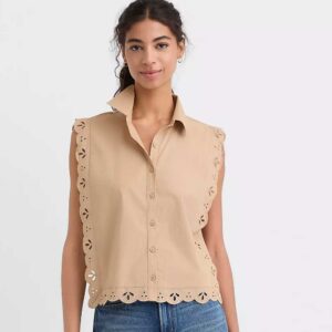 Eyelet Poplin Sleeveless Shirt