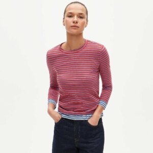 Feather jersey three-quarter sleeve shirt in contrast stripe