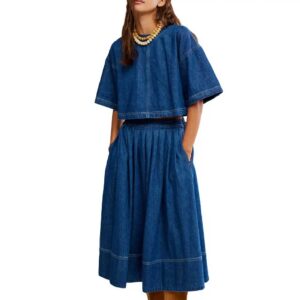 Free People Westley Denim Crop Top & Skirt