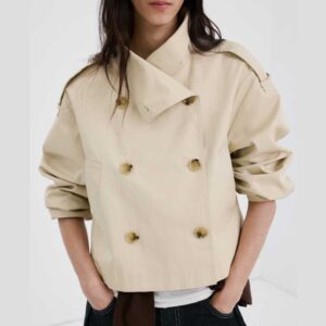 Funnel-neck cropped trench coat